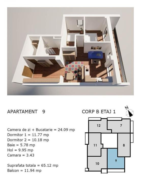 Apartament 65 mp, etaj 1, Bloc NOU, Corneliu Coposu, direct la dezvoltator