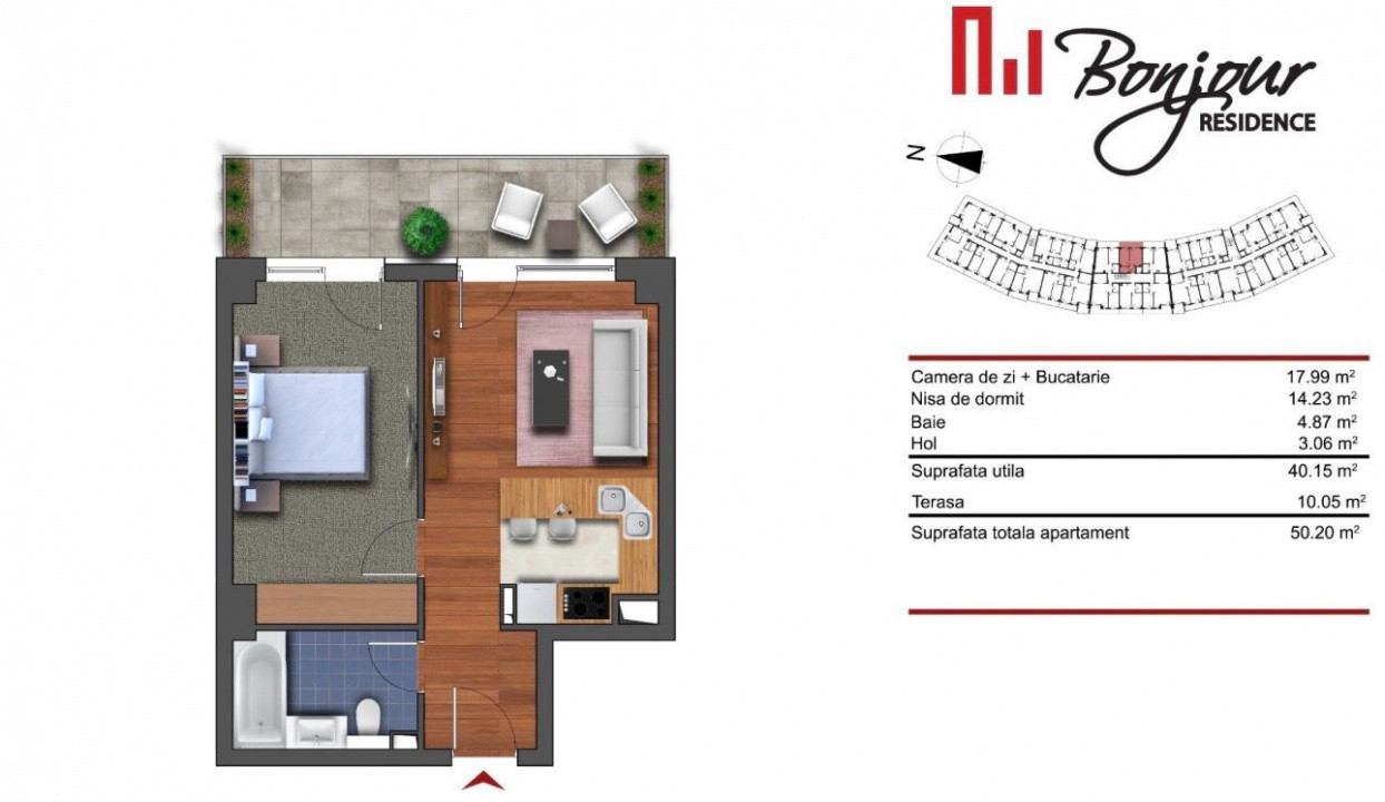 Apartament 2 camere cu terasa, cartier Buna Ziua, LA CHEIE!